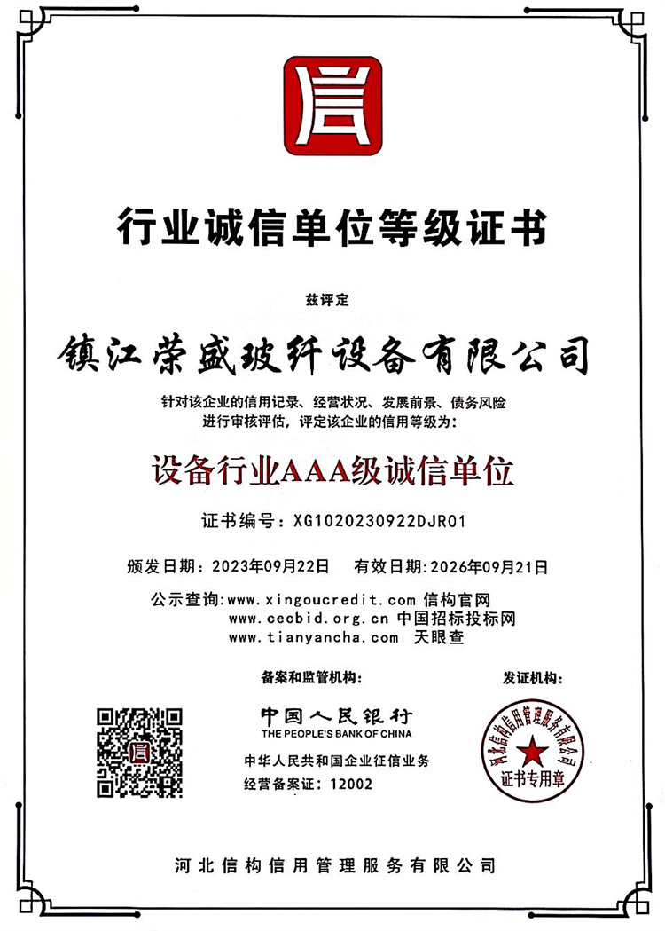 行业诚信单位品级证书